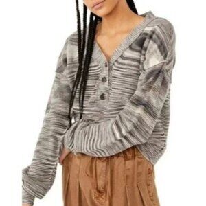 Free People Mercury Marble Ribbed Button Henley Boho Sweater - Good Cond - XL